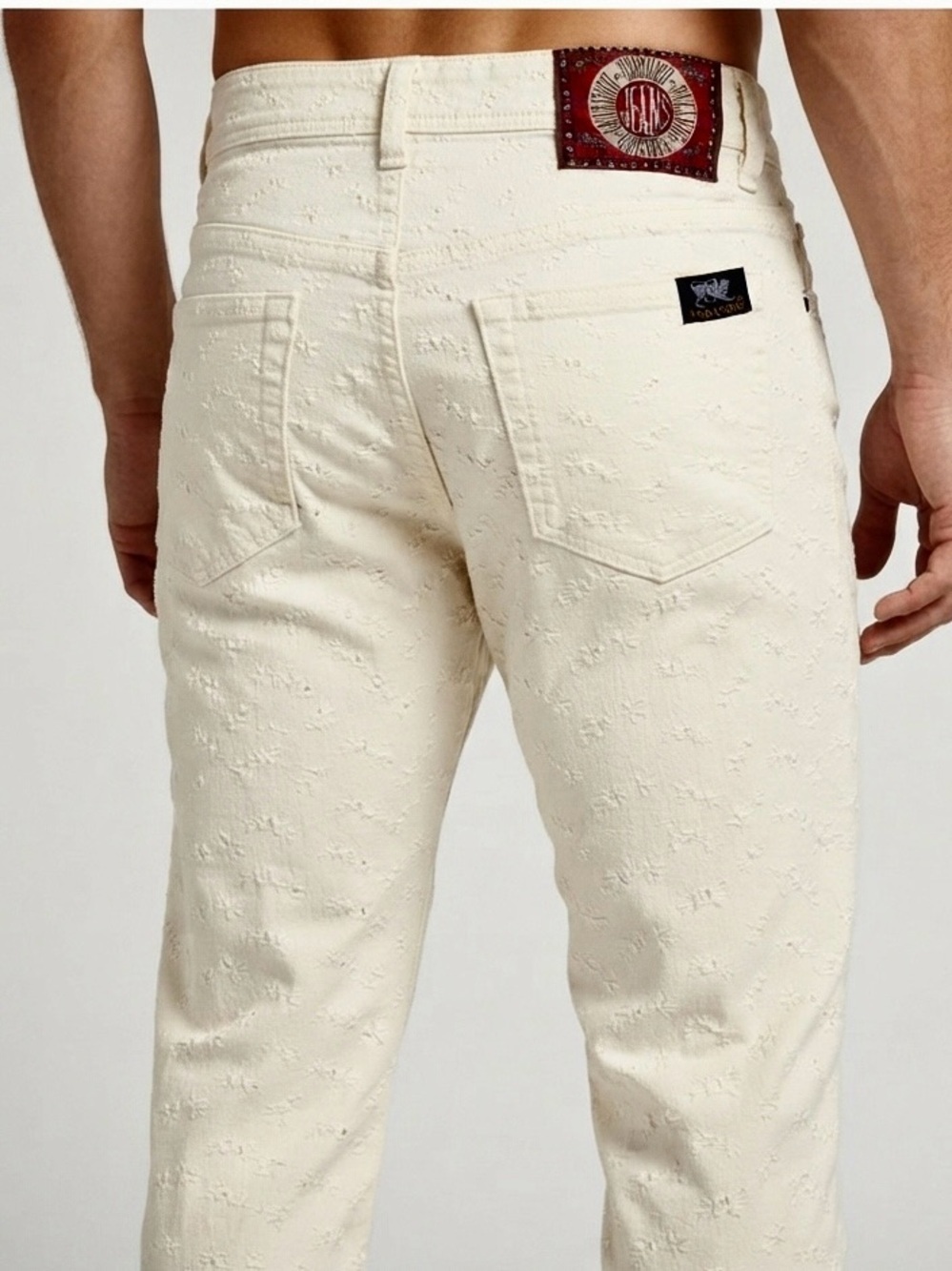 Vintage Parasuco White Floral Embroidered Denim Jeans Size 34